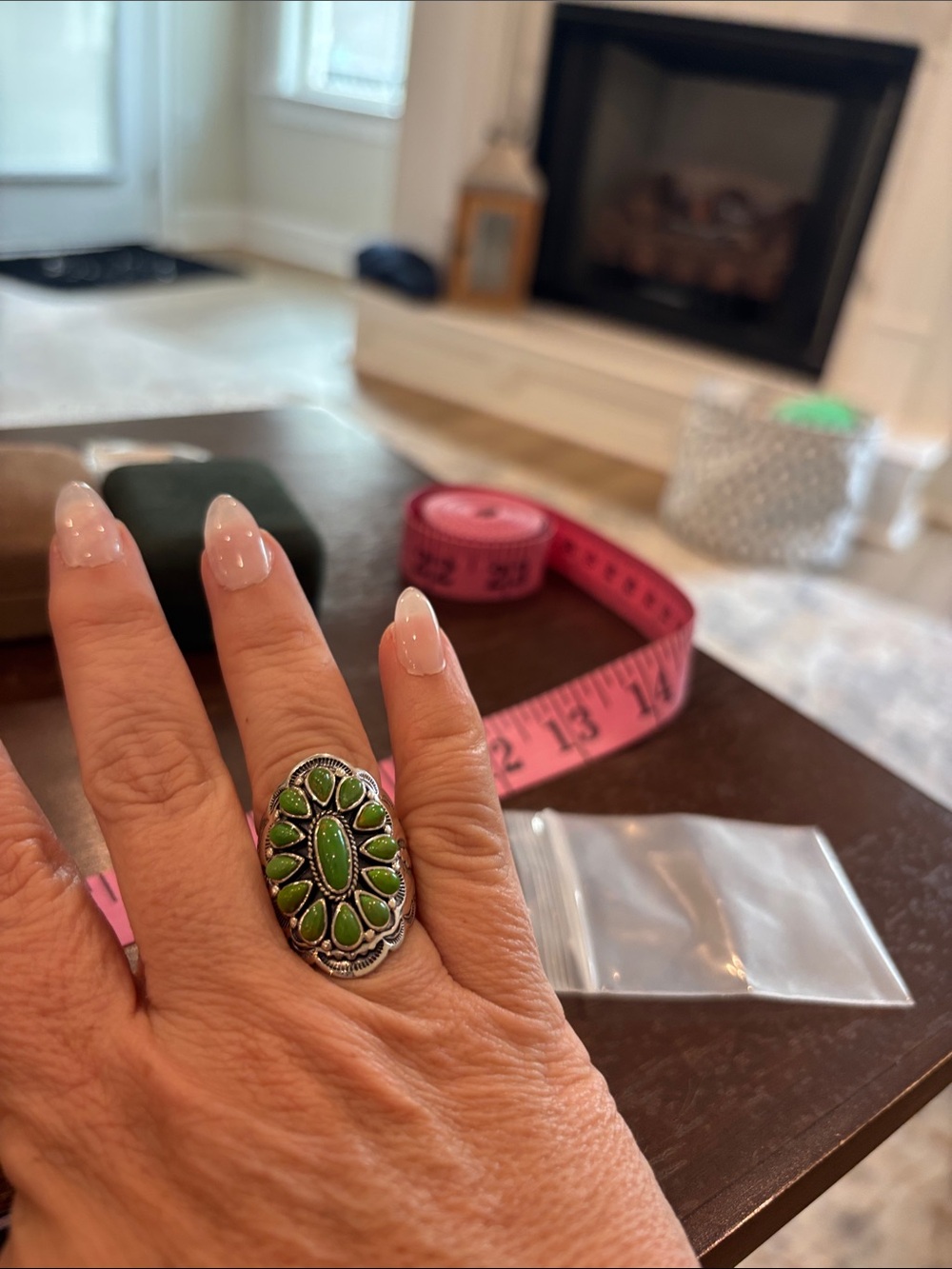 Sterling silver and Green stone? Ring size 7 3/4